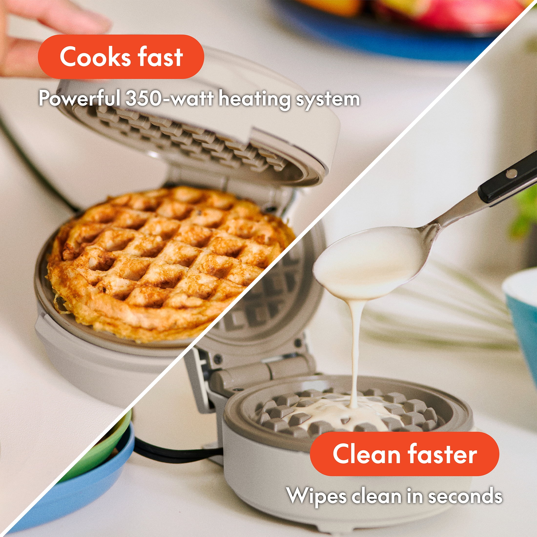 bella Snack-n-Store Mini Waffle Maker with EverGood™ Ceramic Nonstick Coating, Ready Indicator Light & Cool Touch Handles, Oatmilk