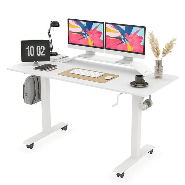FEZIBO Crank Adjustable Height Standing Desk with Handle and Splice