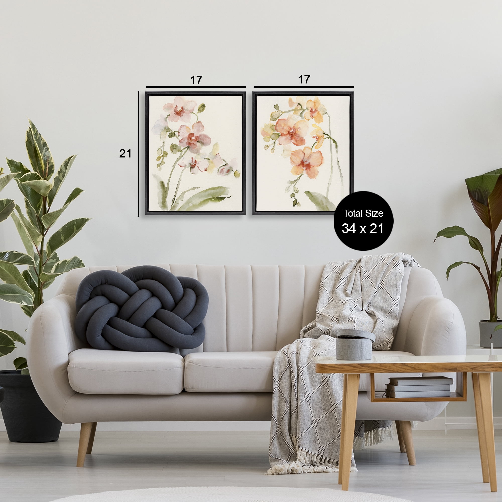Stupell Industries Delicate Orchids in Bloom 2 Piece Black Framed Floater Canvas Set, design by Victoria Barnes