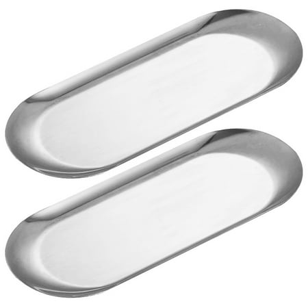 

CherryHome Metal Dessert Tray 2pcs Stainless Steel Tray Mirror Polished Oval Multifunctional Towel Jewelry Storage Plate Cake Dessert Food Serving Dish