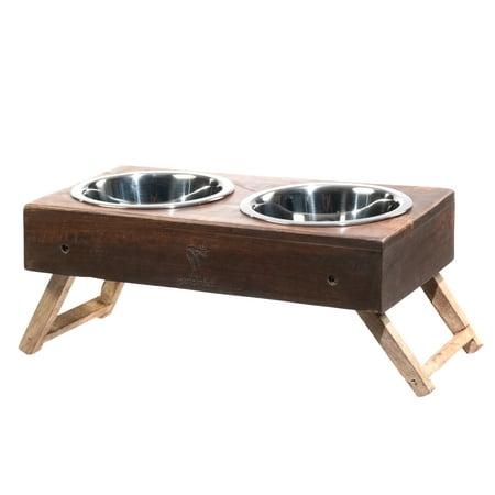 UPC: 0810058051394 | Pronk! Brown Medium 15.5 x 6.5 Inch Wood Adjustable Water & Pet Food Feeder