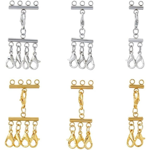 6Pcs 44mm Necklace Layering Clasp 304 Stainless Steel Necklace Connectors Jewelry Separators Multi Strand Clasps with Lobster Clasps for Layered Look 1set