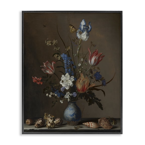 Stupell Industries French Country Flowers in a Wan-Li Vase Black Framed Giclee Art, 11 x 14, by Balthasar van der Ast