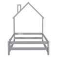 thumbnail image 5 of Twin Size Floor Bed, Wooden Montessori Bed Fence Bed with House Shape Headboard, Wood House Bed Platform Bed, for Boys Girls, Low to Ground Height, No Box Spring Needed, Grey, 5 of 8