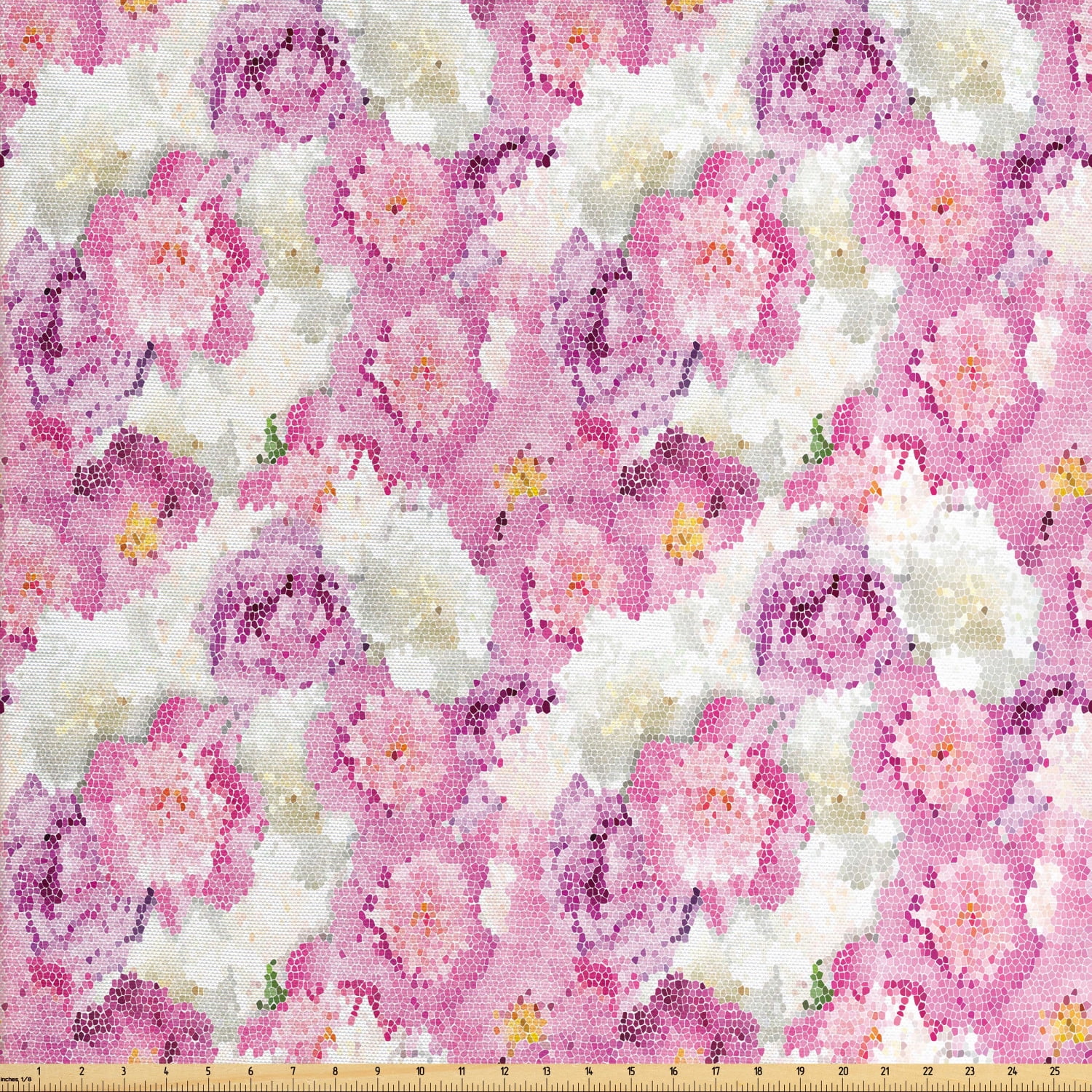 Nature Fabric by The Yard, Spring Themed Mosaic Texture Peony Flowers