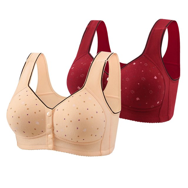Tumotour 2Pc Front Closure Bras for Women Seamless Wireless Comfort Supportive Everyday Bras Full Coverage Printed Lifting Bras Convenient Snap Closing Bra Push Up Bras for Yoga Daily Workout Lounging