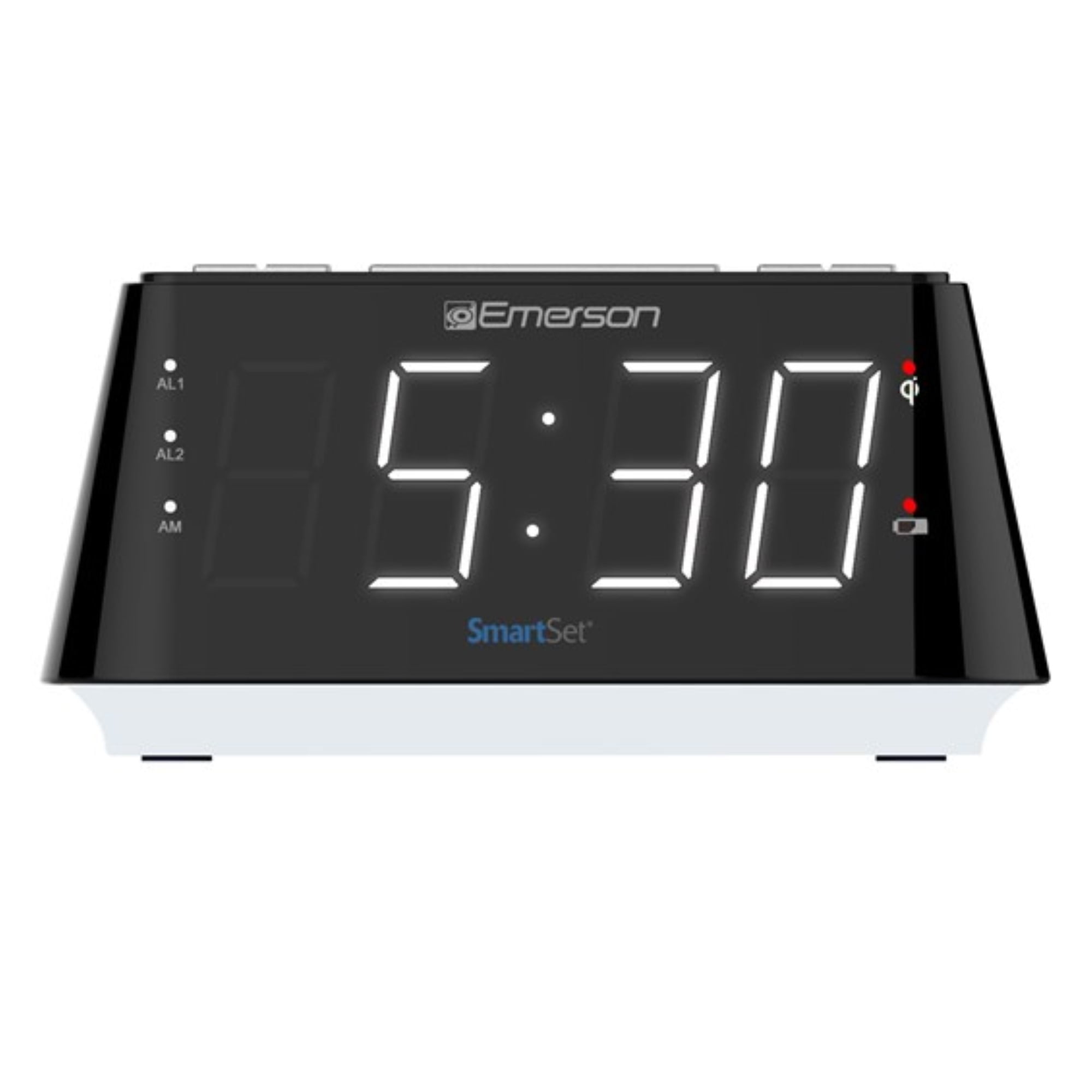 Emerson Wireless Charging Alarm Clock with Indoor Thermometer