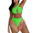 thumbnail image 2 of ZQUUVOU Women's Fringe Bikini Set Two Piece One Shoulder Swimsuit Cut Out Tassel Fashion Beach Cheeky Bikini Beads Green, 2 of 8