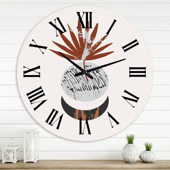 Designart 'Moon And Sun Shapes In Retro Terracotta Tones Ii' Modern Wall Clock