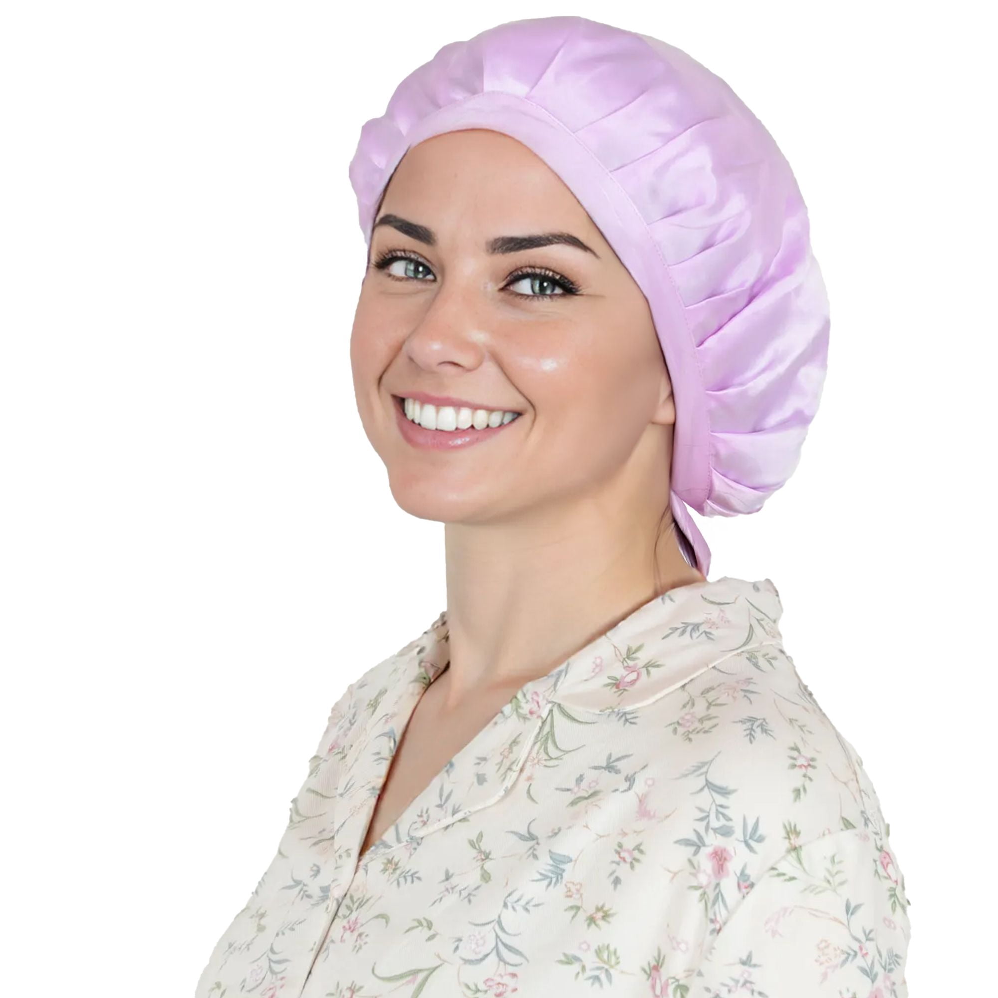 Women Satin Sleep Bonnet Adjustable Tie Back Hair Protection Cap for All Hair Types - Purple