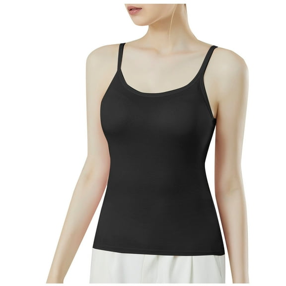 Pejock Women's Cotton Cami with Built in Bra, Adjustable Spaghetti Strap Tank Top, Seamless Everyday Stretch Camisole, Comfortable Undershir