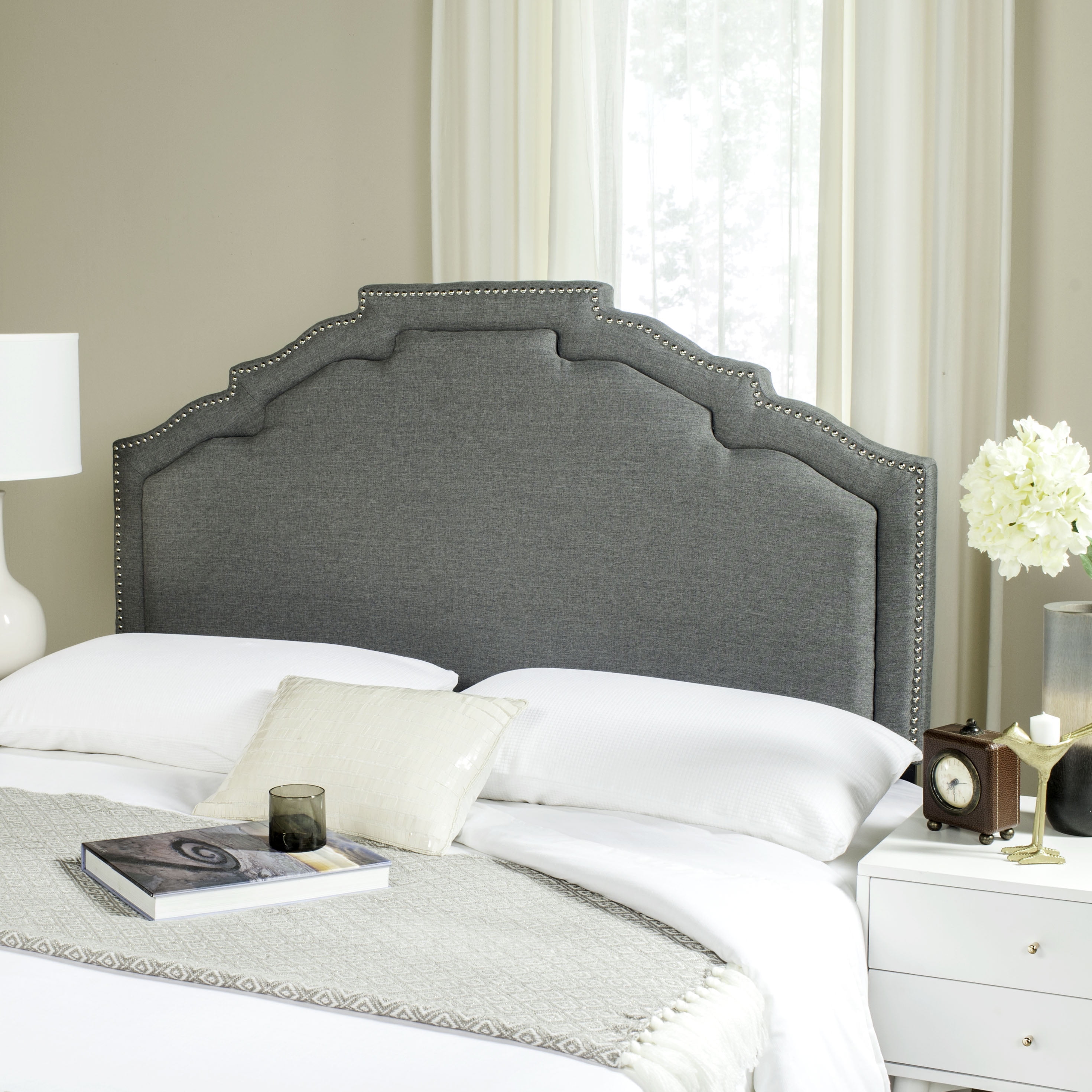 Safavieh Alexia Modern Glam Upholstered Headboard with Nail Heads ...