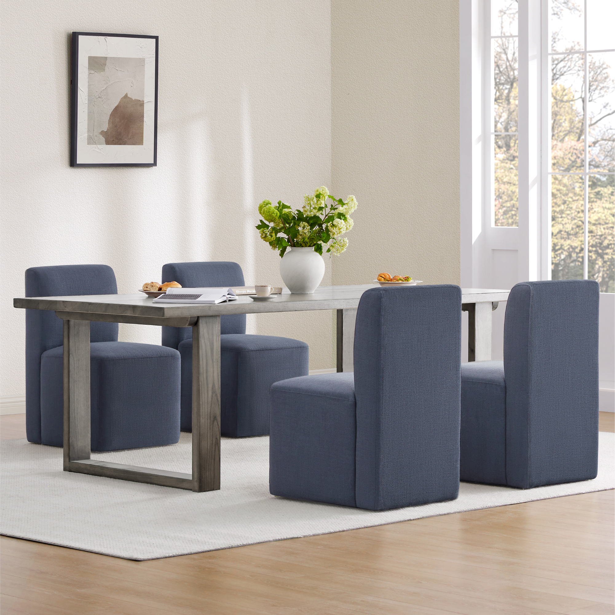 Spruce & Spring Upholstered Dining Chairs with Hidden Casters Set of 2, Blue