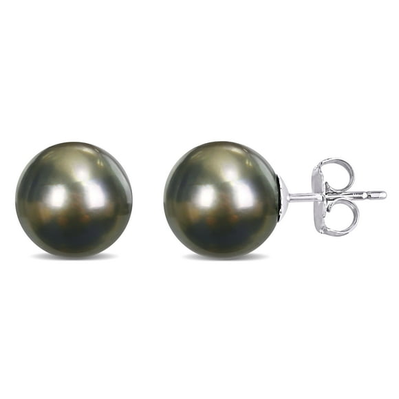 Miabella Women's 9-9.5mm Black Tahitian Cultured Pearl 14kt White Gold Stud Earrings