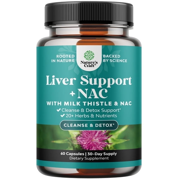 Liver Support Supplement with NAC - Herbal Liver Supplement with N Acetyl Cysteine Silymarin Milk Thistle Extract Dandelion Root Artichoke Extract Choline Bitartrate and Berberine for Liver Cleanse