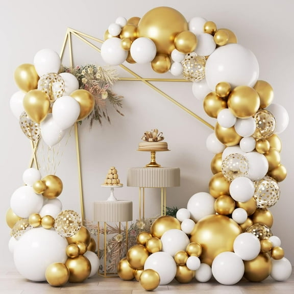 Balloon Garland Kit,White and Gold Balloon Arch Kit, White Metallic Gold and Gold Confetti Party Balloon Garland Kit,Wedding Arch for Wedding, Birthday, Baby Shower Anniversary Decorations