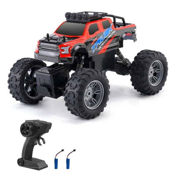 TFixol 2.4GHz Red Dual-Battery 4WD All-Terrain Rock Crawler Remote Control Car with ABS Body (27x19x18cm)