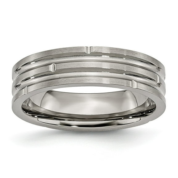 Titanium Notched and Grooved 6mm Satin Band Ring - Size 10.5