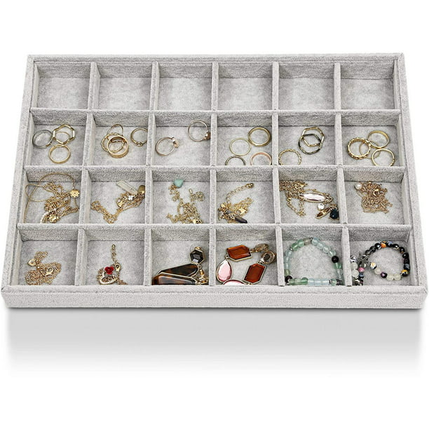 24 Grid Grey Velvet Stackable Jewelry Display Trays, Earring Necklace  Bracelet Ring Storage Organizer - Walmart.com