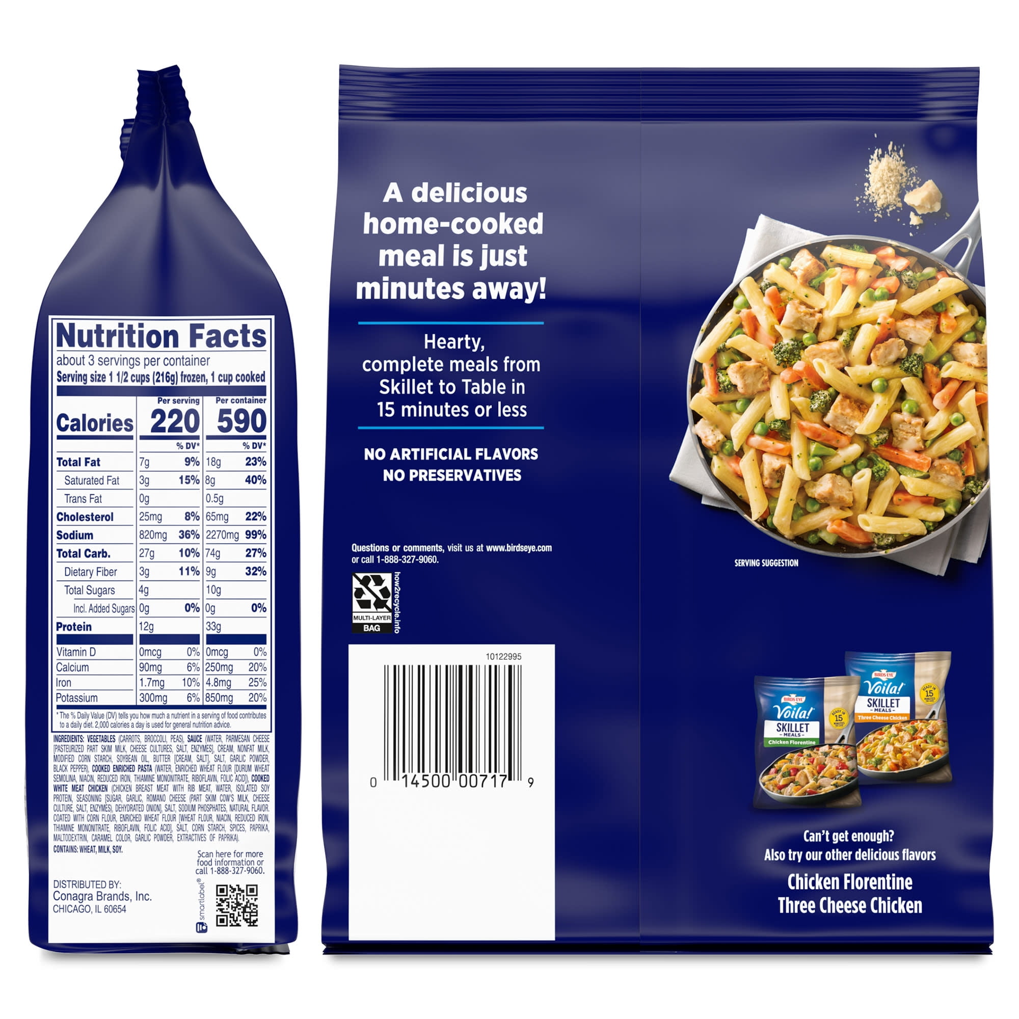 Birds Eye Voila! Alfredo Chicken Skillet Meals, Frozen Meal, 21 oz. Bag