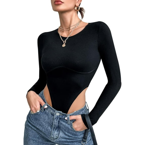 Womens Long Sleeve Bodysuit V Neck Sexy Tops Slimming Body Suits Clothes 2023