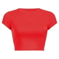 thumbnail image 1 of Gewsdrf Crop Tops, T-Shirts pour Femmes, T-Shirt d'Été à Col Rond Uni, Hauts Mignons, Hauts d'Été, T-Shirts pour Femmes, Rouge 1,L, 1 of 5