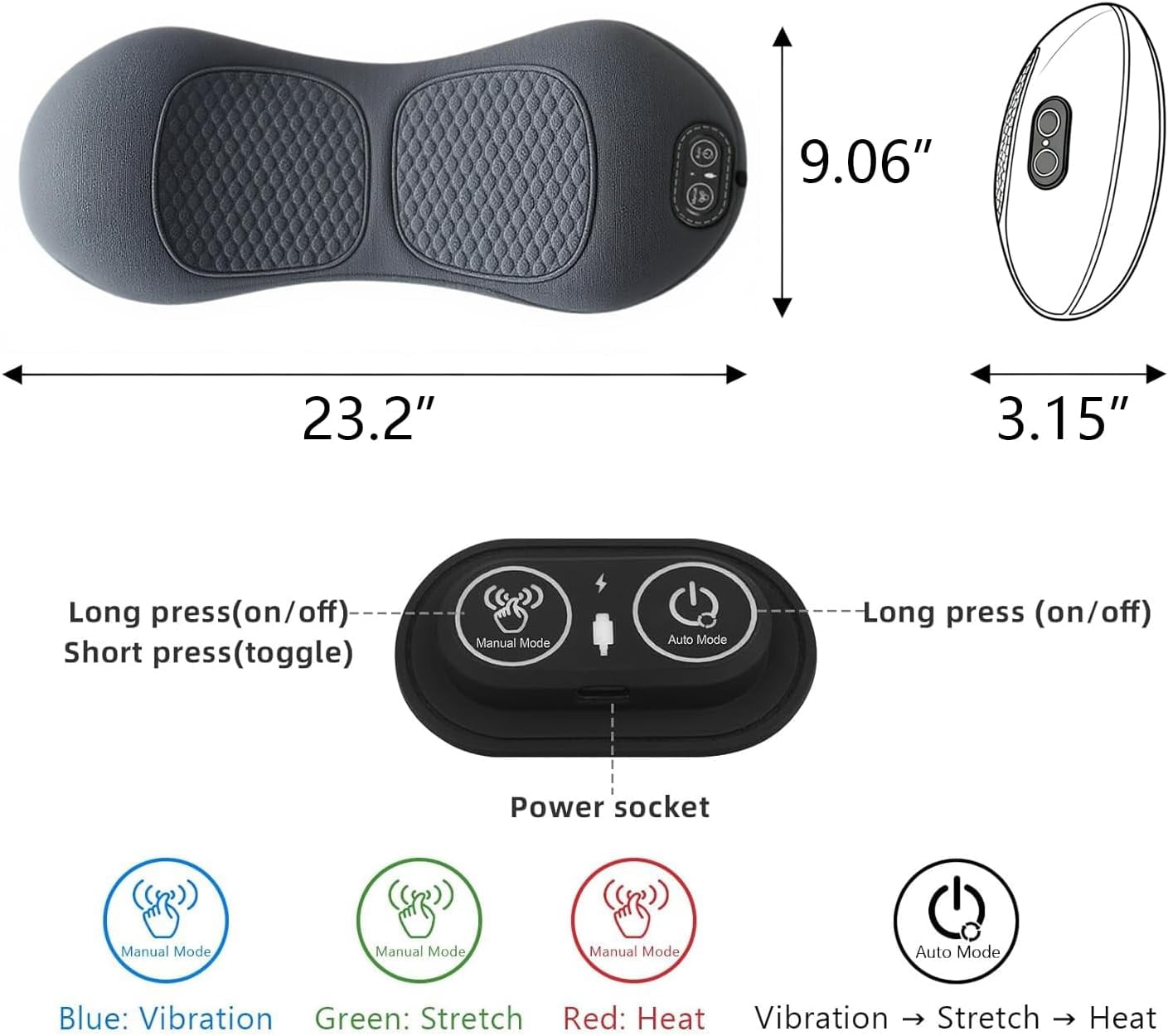 Electric 3 in 1 Back Massager with Heat, Traction and Vibration, Deep Tissue Back and Waist Massager for Neck, Shoulder and Lower Back Relaxation