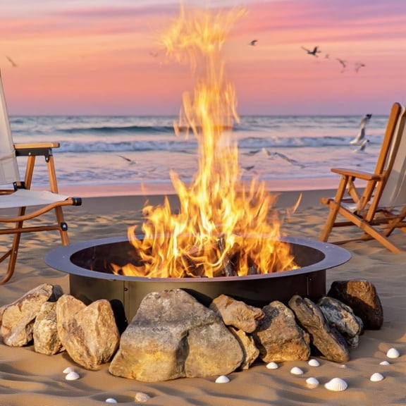 Historyli 48 Inch Smokeless Fire Pit, Carbon Steel Round Garden Fire Pit with Ventilation Holes, Black