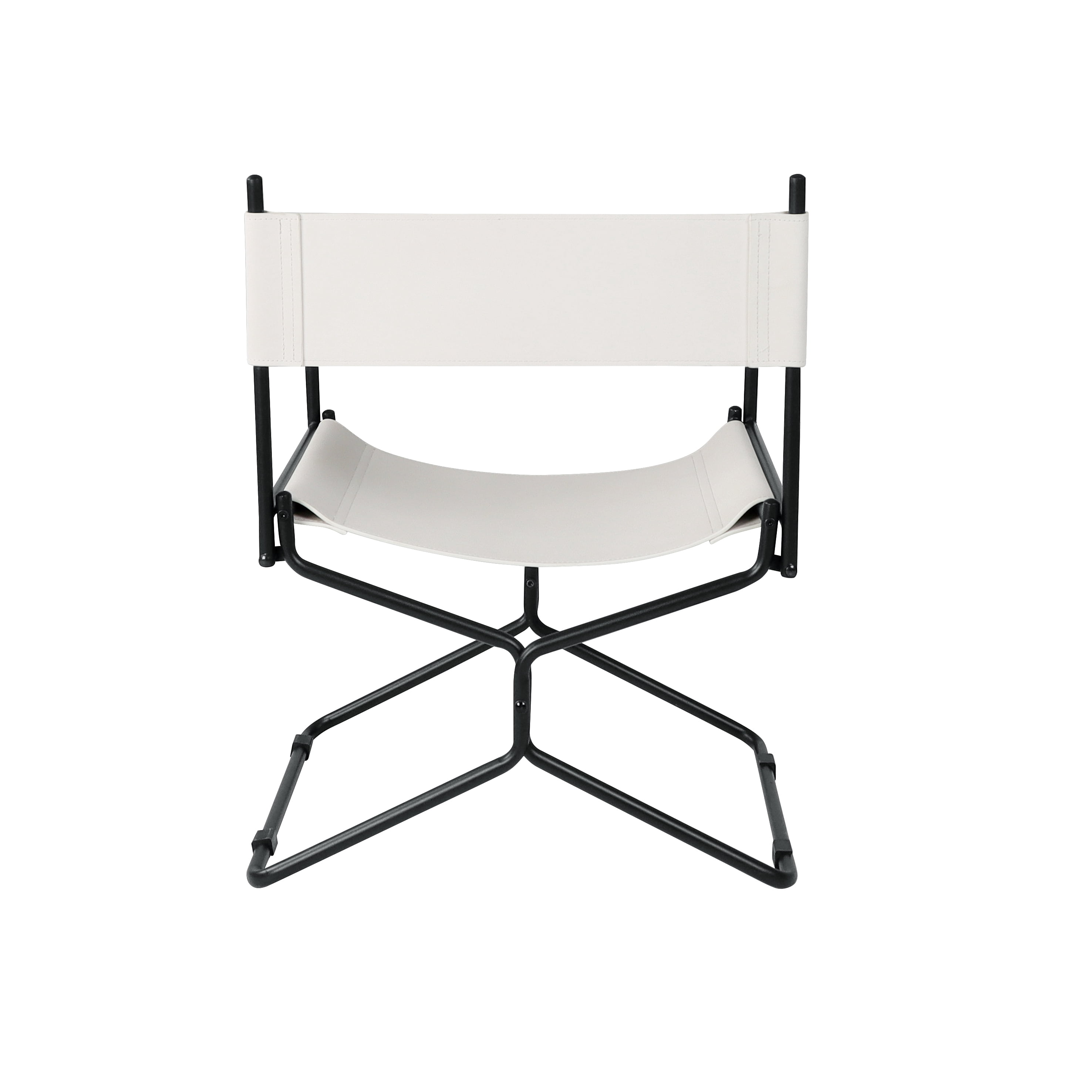 21-Inch Leather Director's Folding Camping Chair with Cup Holder and Backrest, Heavy Duty Outdoor Chair and Portable Seat for Fishing Lawn Sports, White