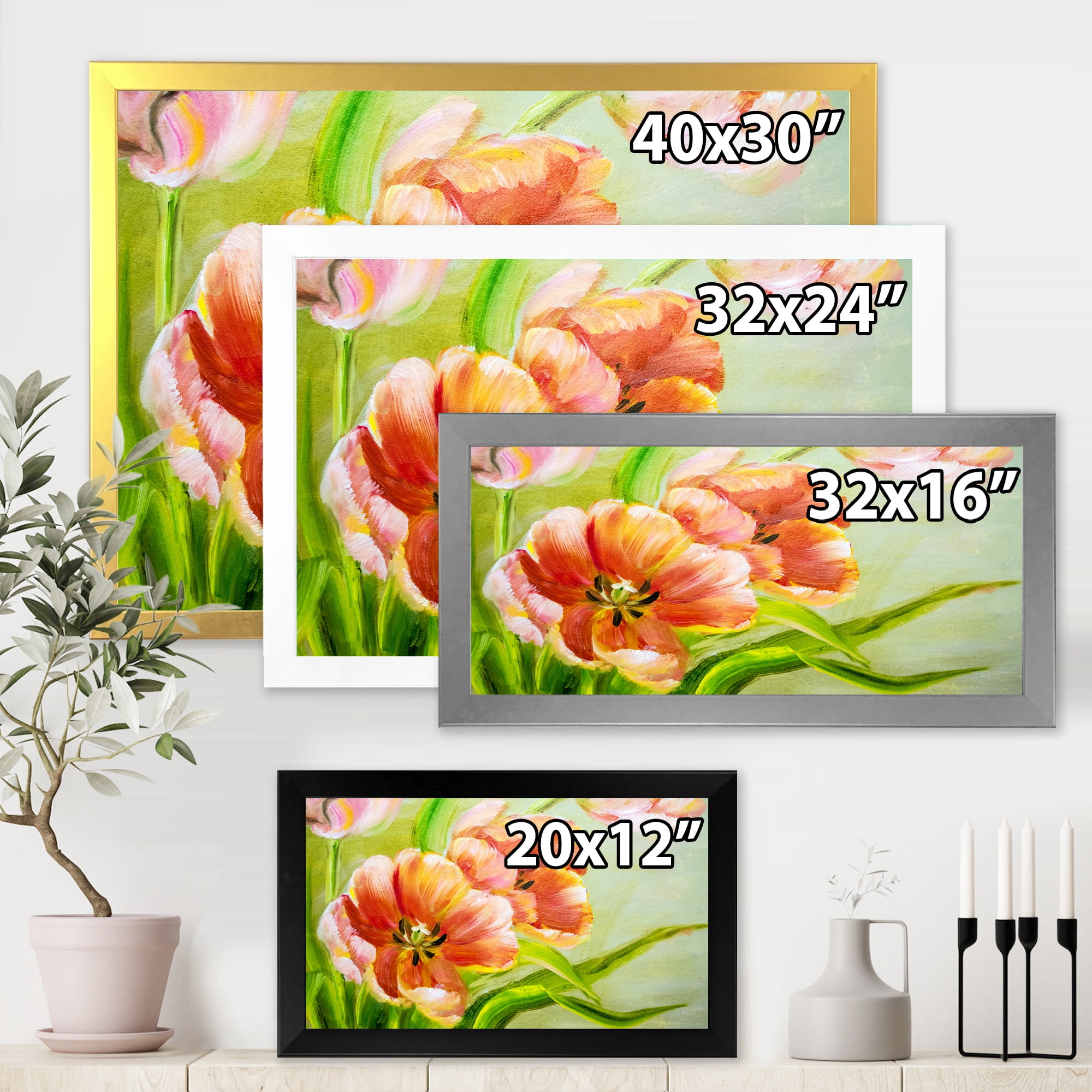 Designart 'Ancient Red Tulips Flowers II' Traditional Framed Art Print