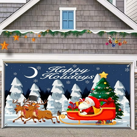 

5 X 6.7 Ft Holy Night Christmas Outdoor Garage Door Banner Red Blue Night Of The Nativit Large Christmas Decoration Holiday Polyester Cover Christmas Door Decor Snowman Deer Santa