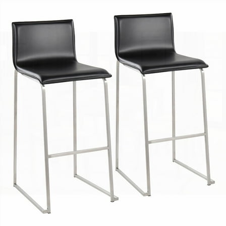 Modern Black Faux Leather Barstools - 2-Pack with Stainless Steel Base & Built-in Footrest