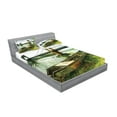 thumbnail image 2 of Ambesonne Vintage Fitted Sheet & Pillow Sham Set, Bridge and Old Boat, Queen, Green Grey, 2 of 2