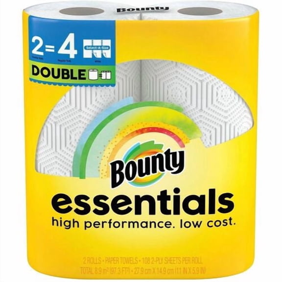 Bounty Essentials Select-A-Size Paper Towels, Double Rolls, White, 108 Sheets Per Roll | 2 Packs (4 Total)