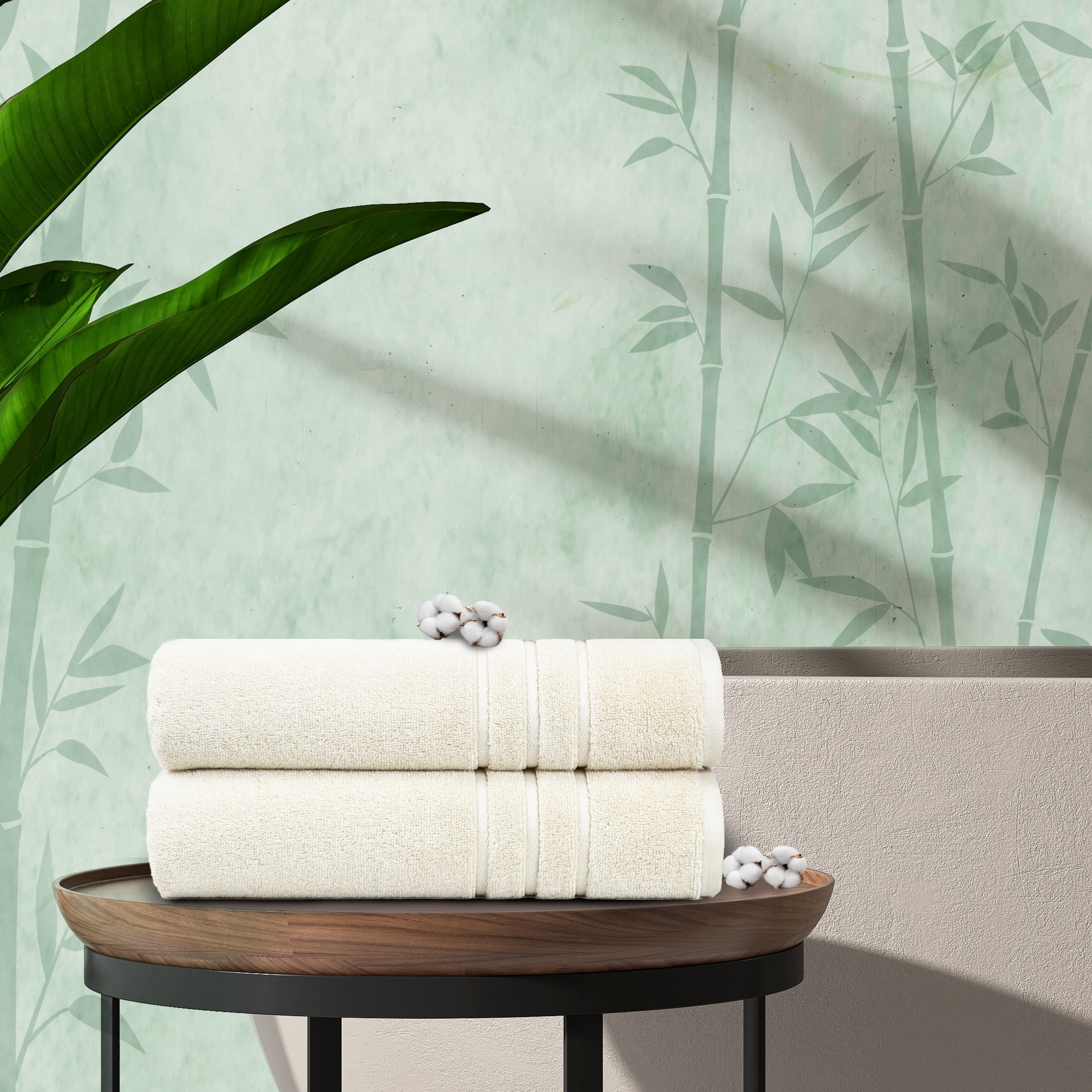 Everyday Home by Trident Eco Twist 2 Piece Bath Towel Set, Cotton and Viscose from Bamboo Towel, Plush, Absorbent, Bathroom Towels, Lamb's Wool