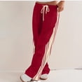thumbnail image 2 of QATAINLAV Womens Wide Leg Pants Drawstring High Waisted Sweatpants Fashion Side Striped Baggy Palazzo Pants with Pockets Red S Daily Sales Of The Day, 2 of 9