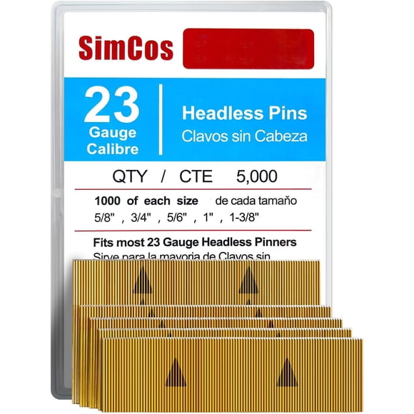 Clavos sin cabeza SimCos de Pinner Nails, calibre 23, 5 tamaños (5000)