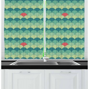 Ambesonne Abstract Kitchen Curtains, Half Circles Spirals, 55"x39", Multicolor