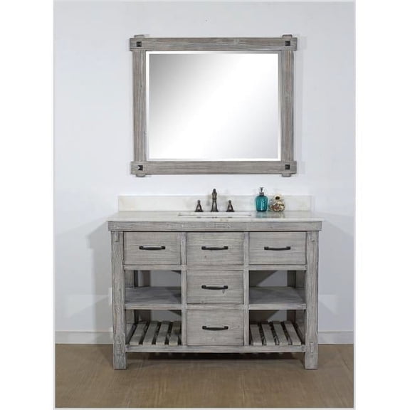 InFurniture WK8248-G-AP TOP 48 in. Rustic Solid Fir Single Sink Vanity in Grey Driftwood With Arctic Pearl Quartz Marble Top-No Faucet