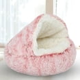 thumbnail image 1 of Cama de felpa para mascotas, cojín redondo para gatos, cesta para casa de gatos, bolsa de dormir (rosa 35*35cm), 1 of 5