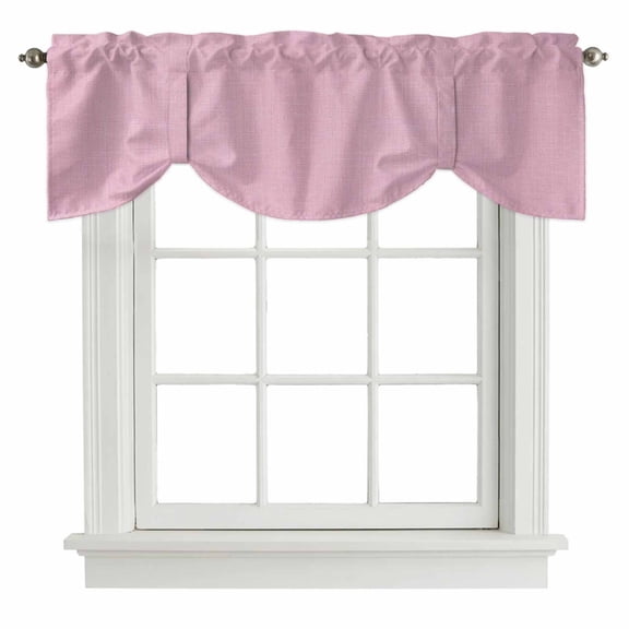 Pink Burlap Texture Tie Up Valance Curtains for Windows, Kitchen Curtains Window Treatments, Farmhouse Vintage Pink Short Window Shades Valances for Bedroom Bathroom Cafe 42"x12"