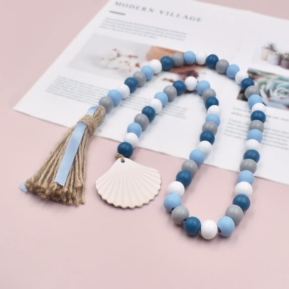 Sea Style Wooden Bead Garland with Tassel and Wooden Home Sign Rustic Farmhouse Tiered Tray Decorations