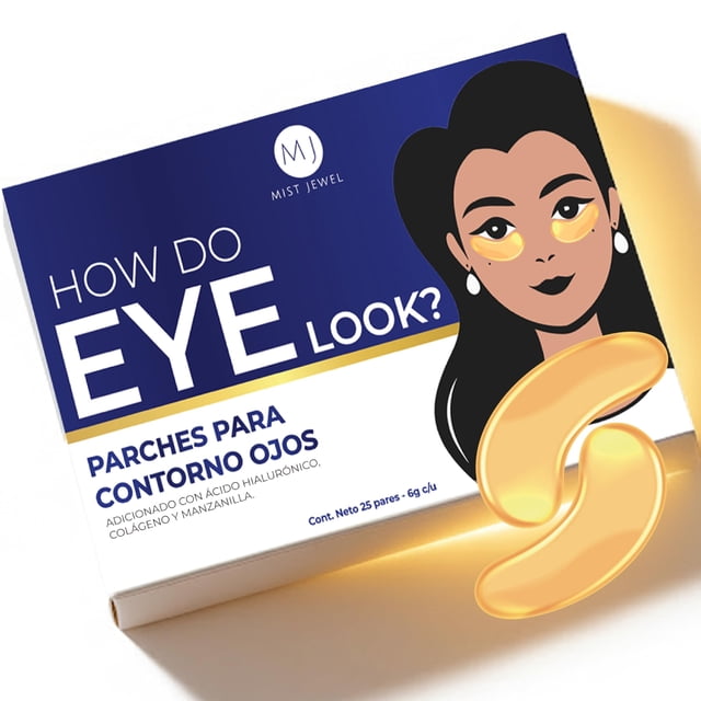 MIST JEWEL Parches para contorno de ojos anti-ojeras con Ácido hialurónico y Colágeno | Paquete de 25 pares de parches antienvejecimiento (Eye patches) para eliminar o