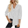 thumbnail image 2 of WFJCJPAF 2025 New Product Blouses for Women Long Sleeve Button Down,Women's Fashionable Casual Long Sleeve Striped Shirt Button Lapel Top - White S, 2 of 4