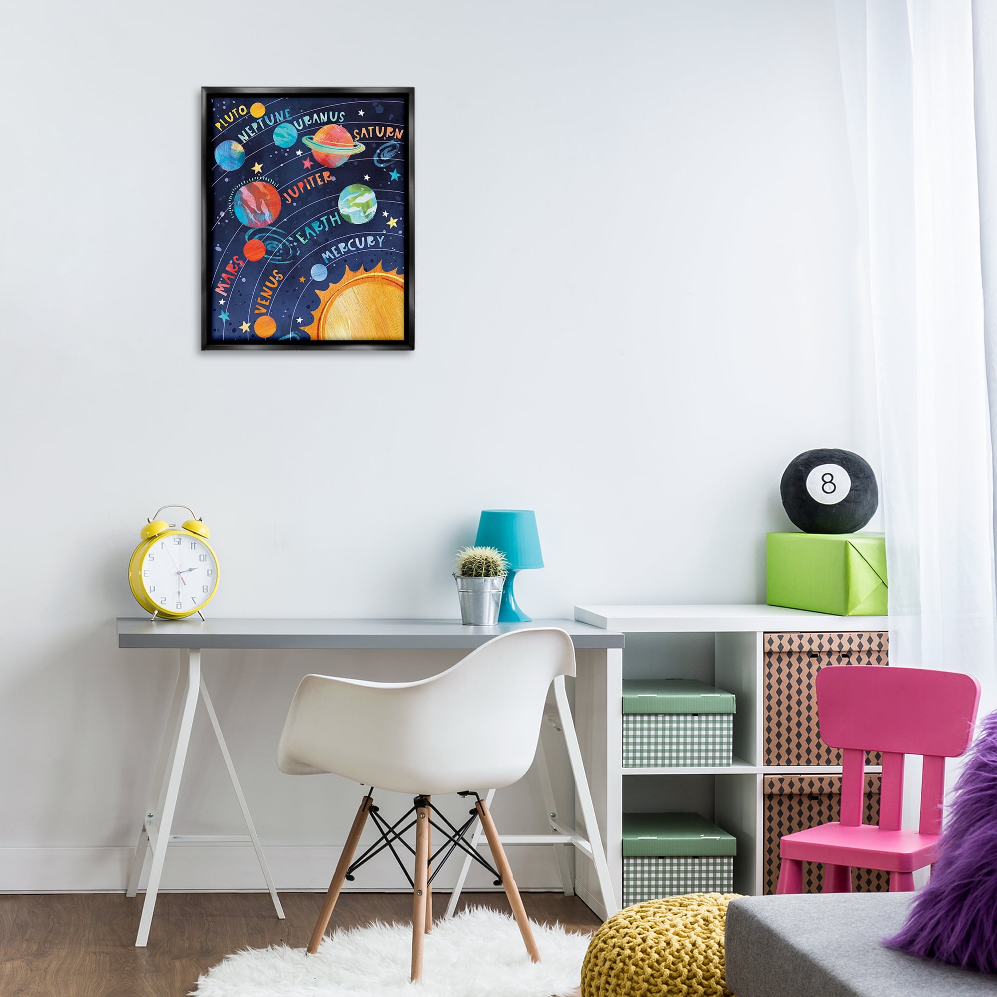 Stupell Industries Educational Solar System Novelty Painting Black Floater Framed Art Print Wall Art, 17 x 21