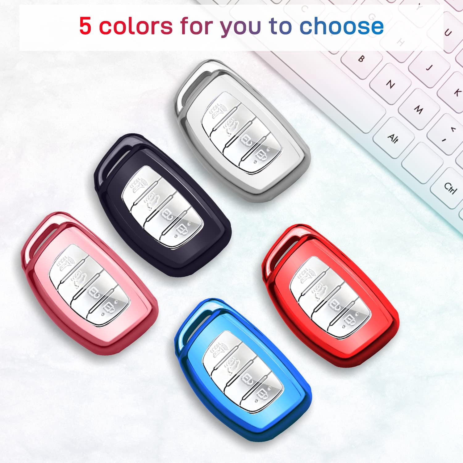 Premium Soft TPU Full-Body Key Fob Cover with Keyring for 2019-2021 Hyundai Elantra Ioniq Sonata Tucson Elantra GT 3/4 Button Smart Key