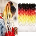 thumbnail image 1 of Aidusa Color Trenzado Cabello 5 Piezas Trenzas Sintéticas Extensiones de Cabello 24 Pulgadas Tres Tonos Cabello Trenzado Trenzas de Ganchillo 100 g (#57 Negro a Naranja), 1 of 5