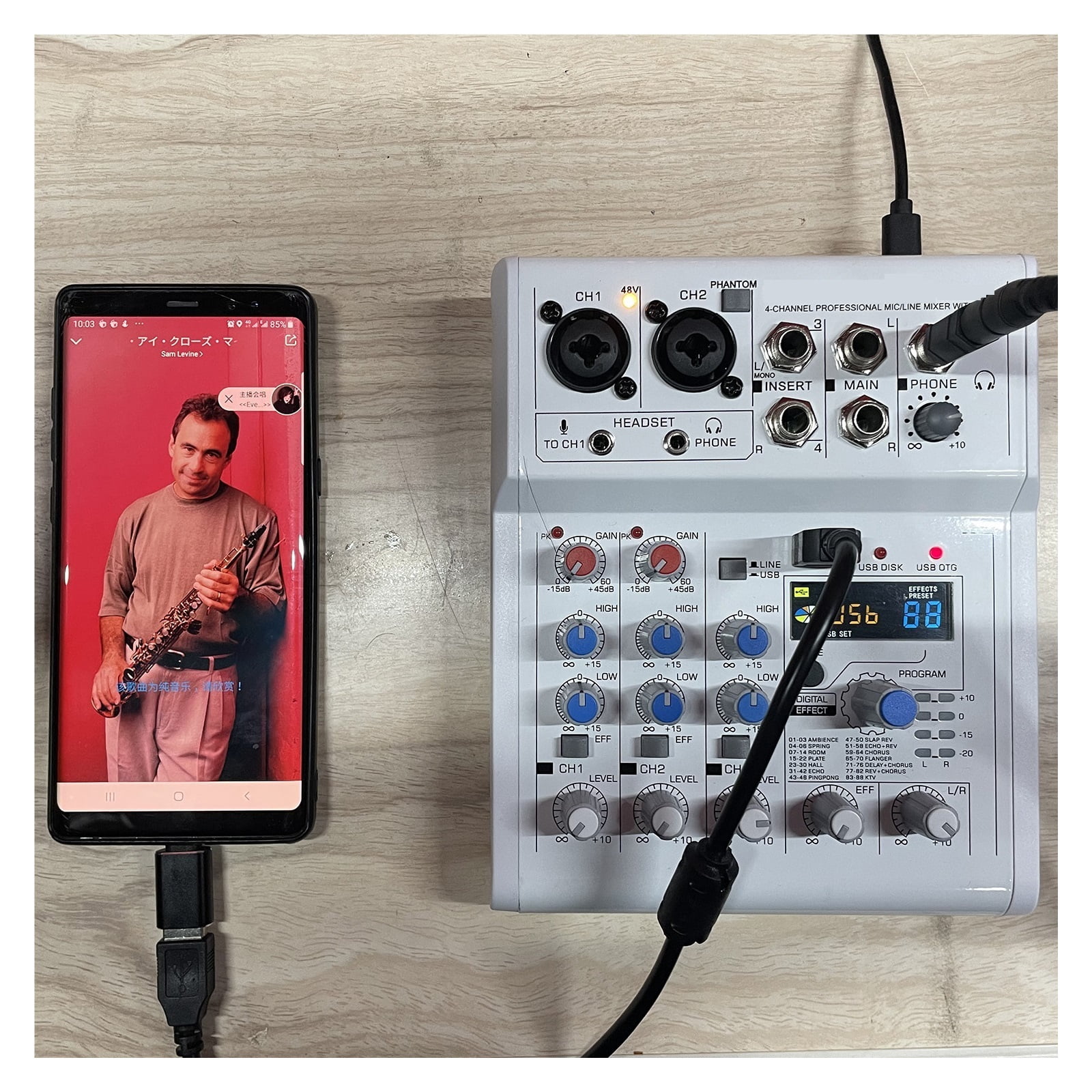 4 Channel DC 5V Mobile Computer USB Play and Record 88 DSP Effects Echo Reverb Personal Mixer