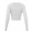 thumbnail image 3 of FashionMille Women Regular Slim Fit V-Neck Crop Top Long Sleeve Pullover Cable Knitted Sweater Top, 3 of 5