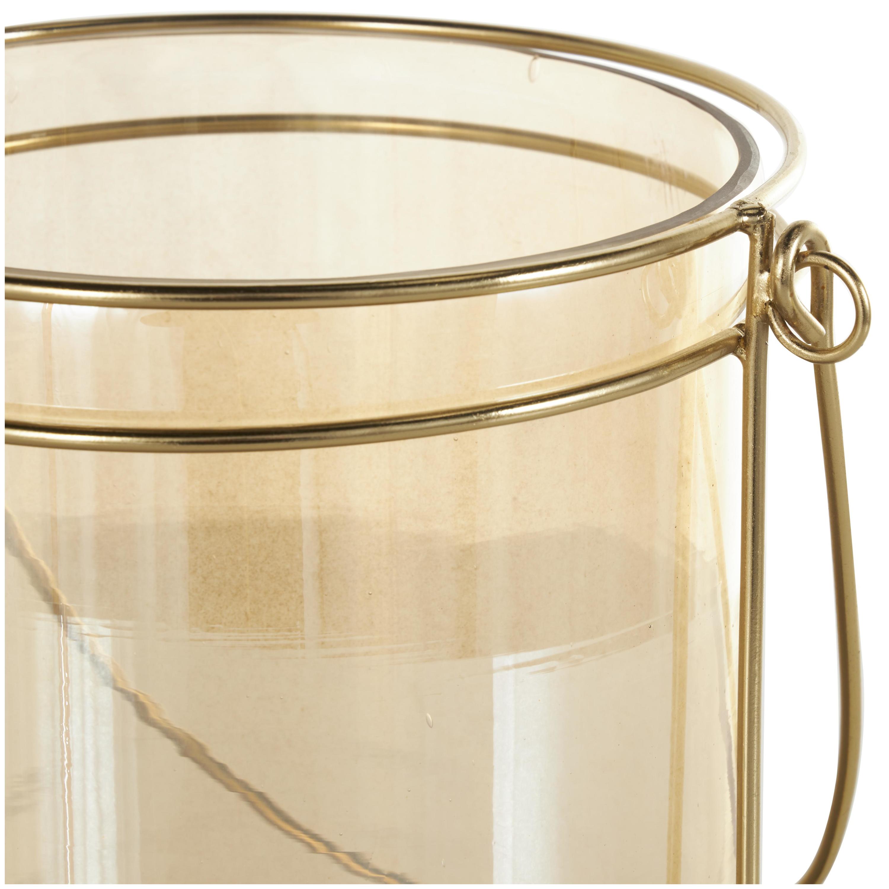 DecMode Gold Metal Candle Lantern with Thin Circular Rods and Tinted Glass